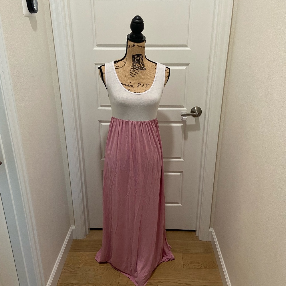 Mother Bee Maternity White and Pink Maxi Dress